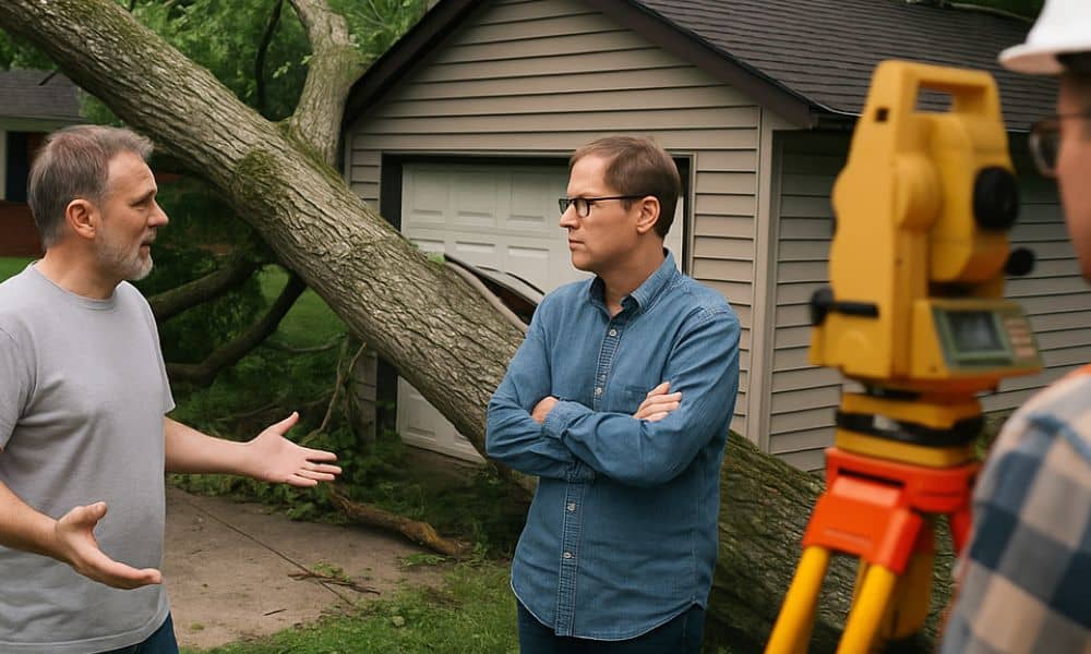 Boundary survey helps resolve property dispute in Georgia after a tree falls and damages a neighbor's garage.