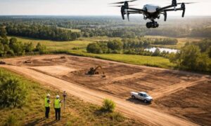 Aerial view early site development - ALTA SURVEY Georgia Drone land surveying used to review terrain and layout during early site development