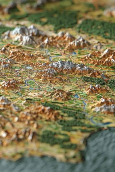 3D terrain model showing elevation changes, similar to the mapping work used in subdivision design