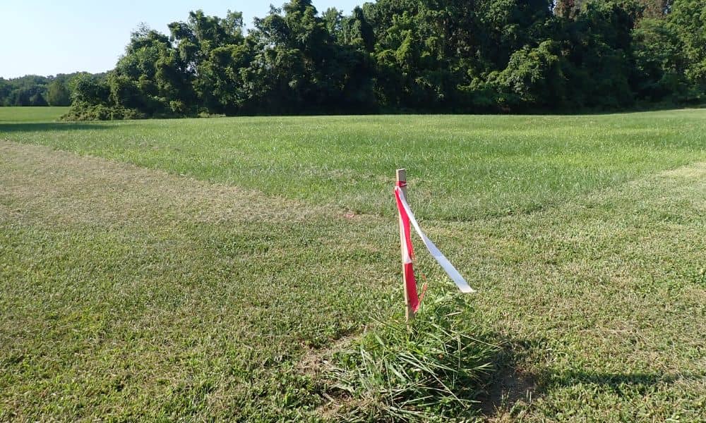 Plat of survey property boundary marker - ALTA SURVEY Georgia Survey stake marking a residential property boundary