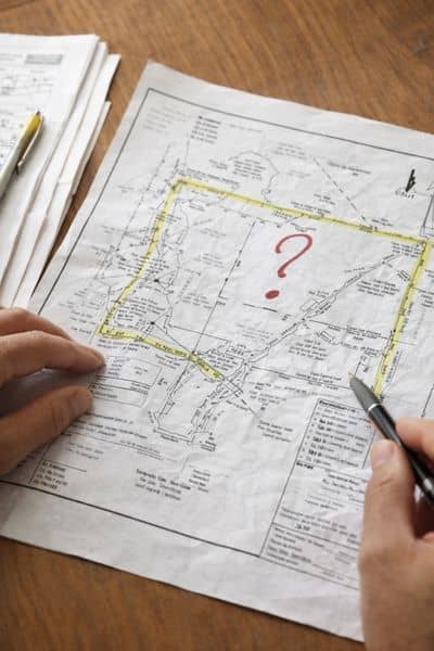 Property survey map being reviewed to verify boundaries, similar to what homeowners check when searching for a property surveyor near me