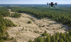 LiDAR mapping reveals hidden terrain features beneath a large pine forest across a large acreage using a bare-earth model